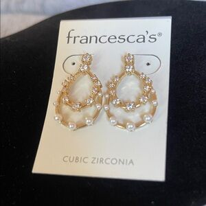 Francesca's Collections Gold and Pearl Teardrop Earrings